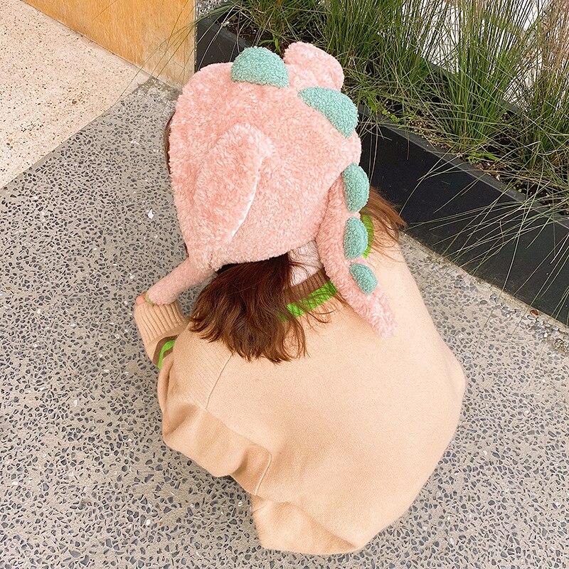 Kawaii Spiky Dinosaur Plush Hat-Enchanted peach