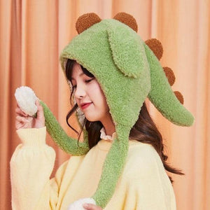 Kawaii Spiky Dinosaur Plush Hat-Enchanted peach