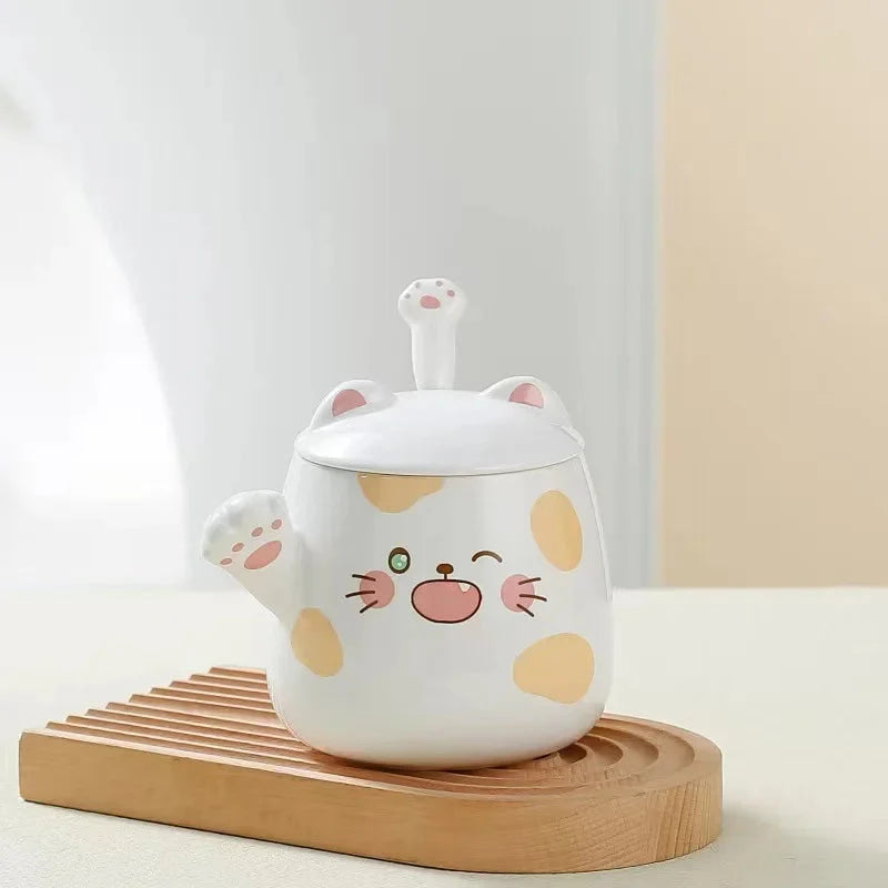 Kawaii Spotted Fortune Cat Mugs-Enchanted peach