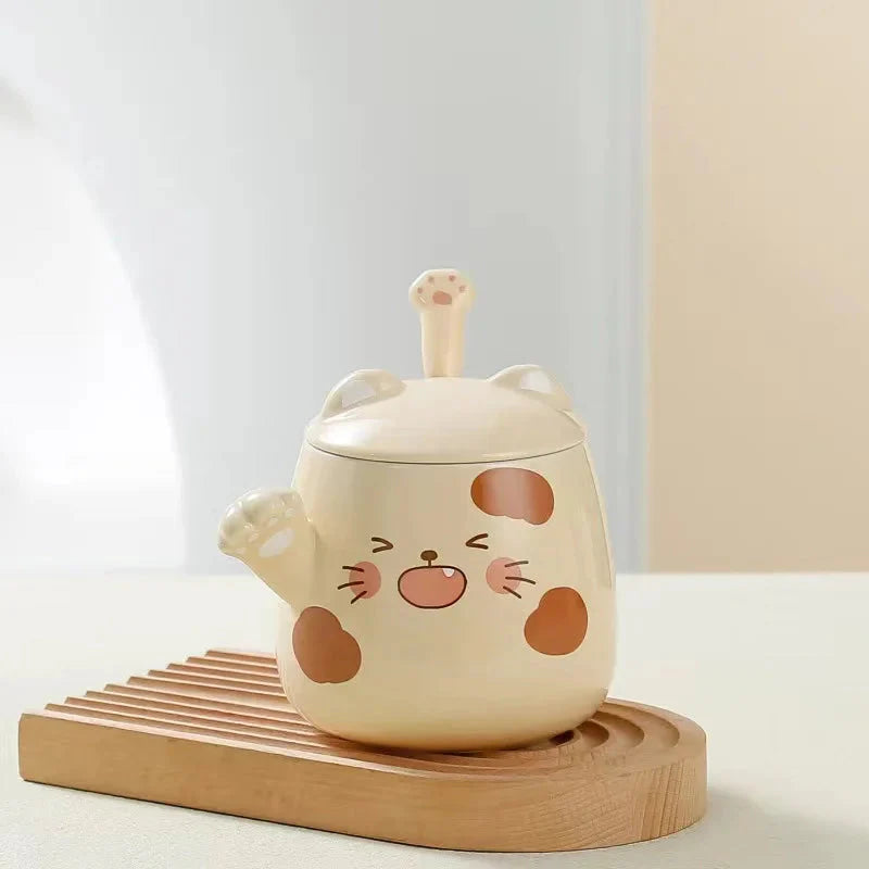 Kawaii Spotted Fortune Cat Mugs-Enchanted peach