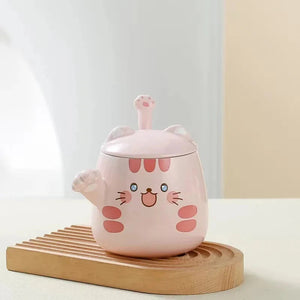 Kawaii Spotted Fortune Cat Mugs-Enchanted peach