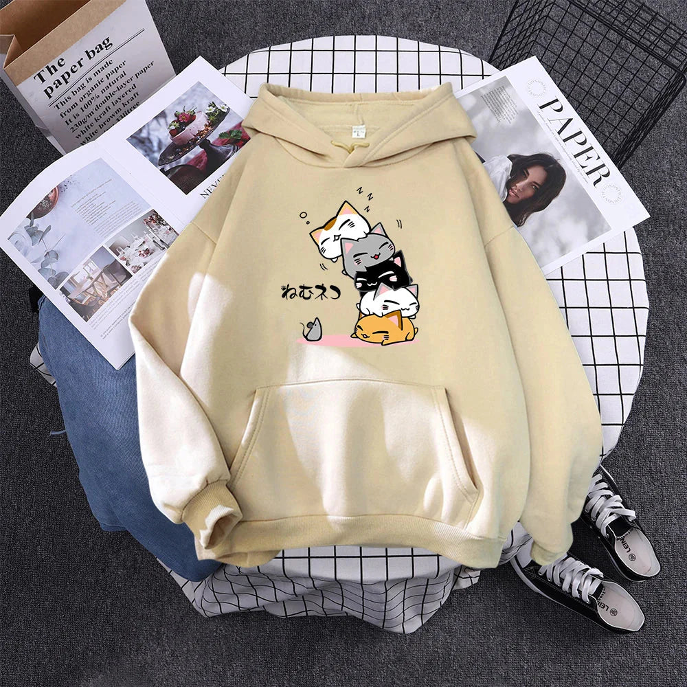 Kawaii Stacked Cats Unisex Hoodie-Enchanted peach