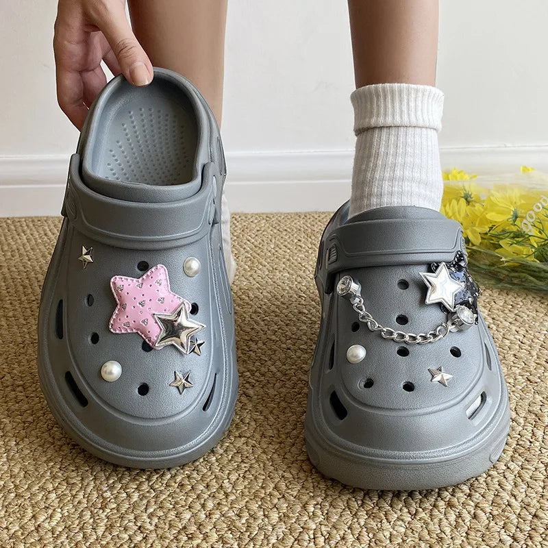 Kawaii Star Chunky Platform Clogs-Enchanted peach