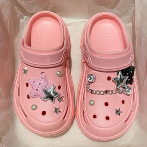 Kawaii Star Chunky Platform Clogs-Enchanted peach