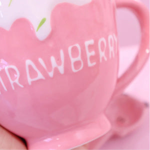 Kawaii Strawberry Milk Mug with Spoon-Enchanted peach