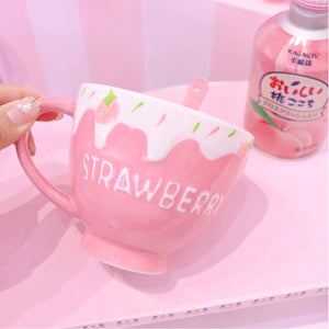 Kawaii Strawberry Milk Mug with Spoon-Enchanted peach