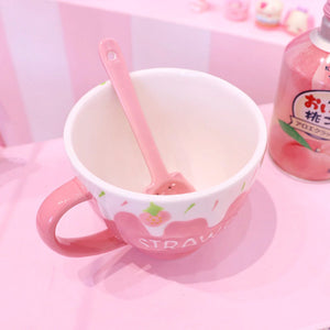 Kawaii Strawberry Milk Mug with Spoon-Enchanted peach