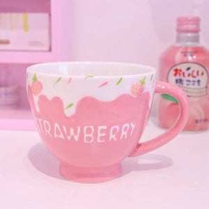 Kawaii Strawberry Milk Mug with Spoon-Enchanted peach