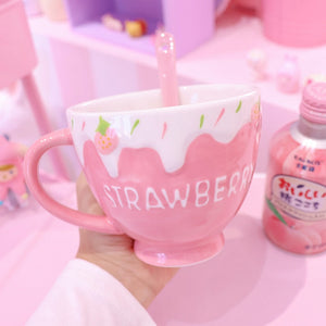 Kawaii Strawberry Milk Mug with Spoon-Enchanted peach