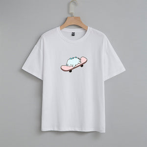 Kawaii Tato Sleep Skateboarding Unisex Tee-Enchanted peach