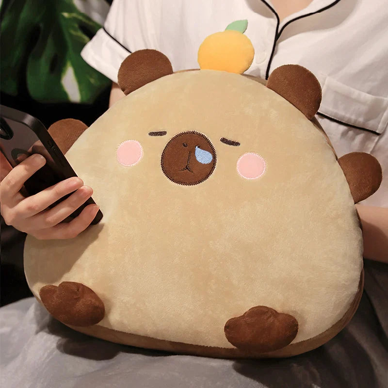 Kawaii Triangle Capybara Plush Pillows With Blanket-Enchanted peach