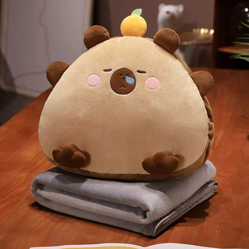 Kawaii Triangle Capybara Plush Pillows With Blanket-Enchanted peach