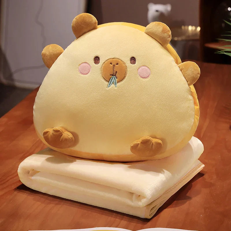 Kawaii Triangle Capybara Plush Pillows With Blanket-Enchanted peach