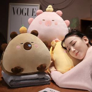 Kawaii Triangle Capybara Plush Pillows With Blanket-Enchanted peach