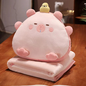 Kawaii Triangle Capybara Plush Pillows With Blanket-Enchanted peach