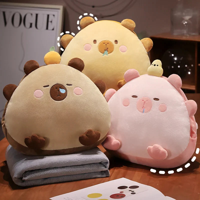 Kawaii Triangle Capybara Plush Pillows With Blanket-Enchanted peach