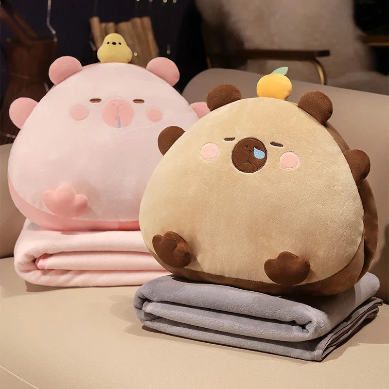 Kawaii Triangle Capybara Plush Pillows With Blanket-Enchanted peach