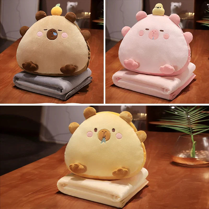 Kawaii Triangle Capybara Plush Pillows With Blanket-Enchanted peach