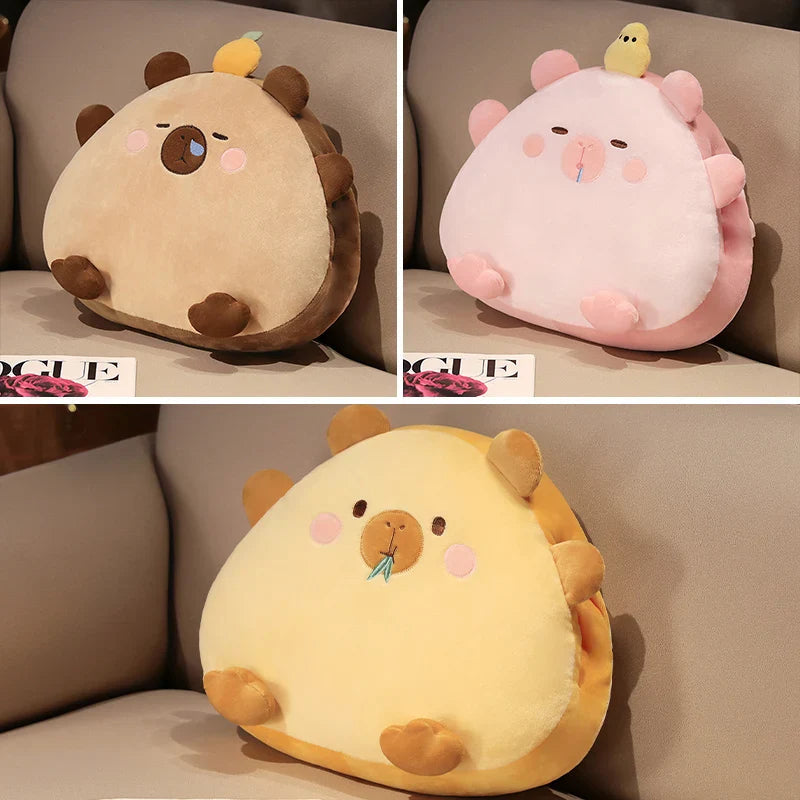 Kawaii Triangle Capybara Plush Pillows With Blanket-Enchanted peach