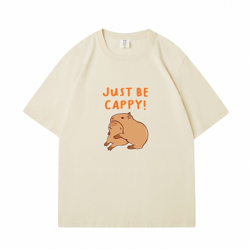 Kawaii Two Capybara 'Just Be Cappy!' Unisex Cotton Tee Top-Enchanted peach