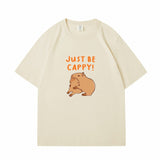 Kawaii Two Capybara 'Just Be Cappy!' Unisex Cotton Tee Top-Enchanted peach