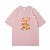 Kawaii Two Capybara 'Just Be Cappy!' Unisex Cotton Tee Top-Enchanted peach