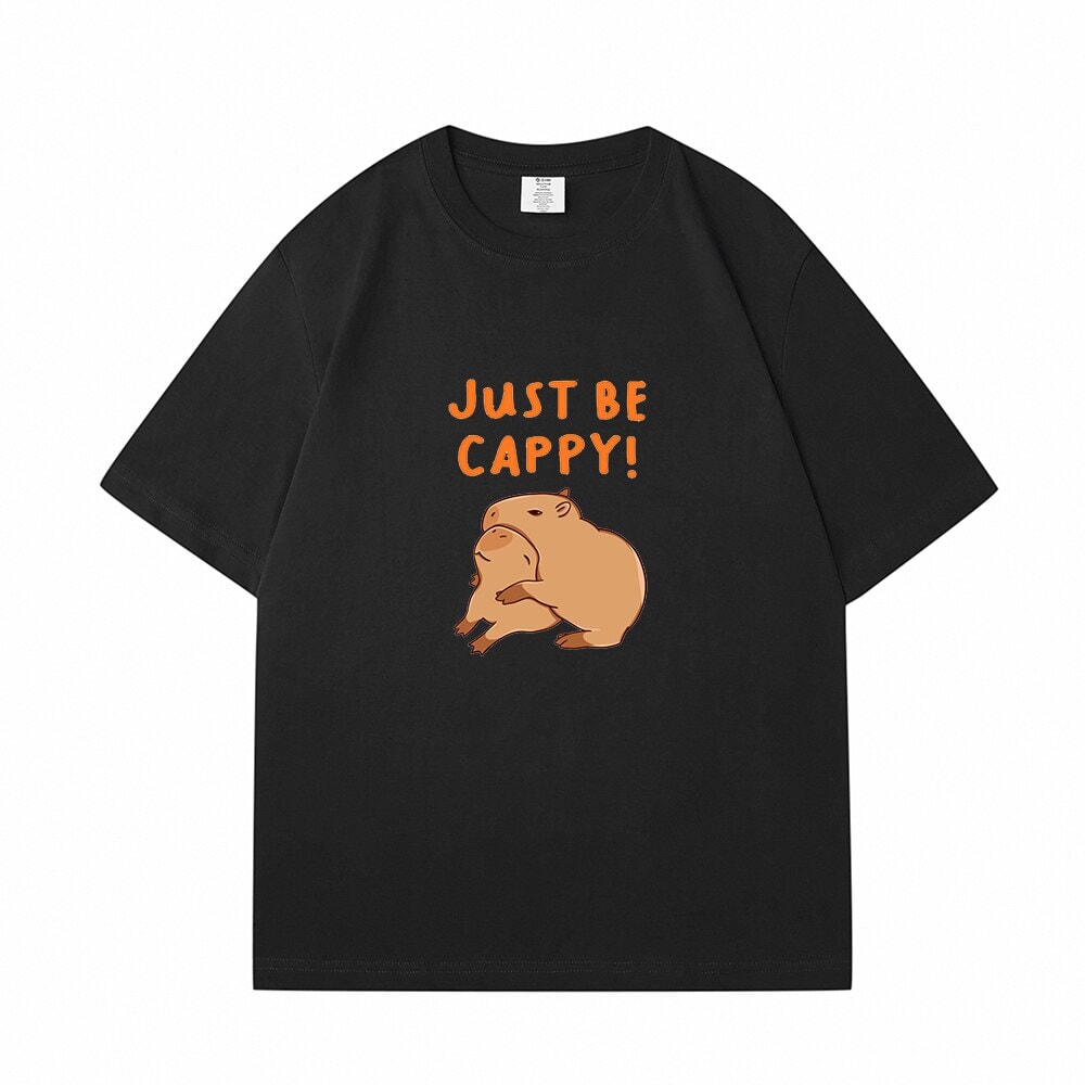 Kawaii Two Capybara 'Just Be Cappy!' Unisex Cotton Tee Top-Enchanted peach