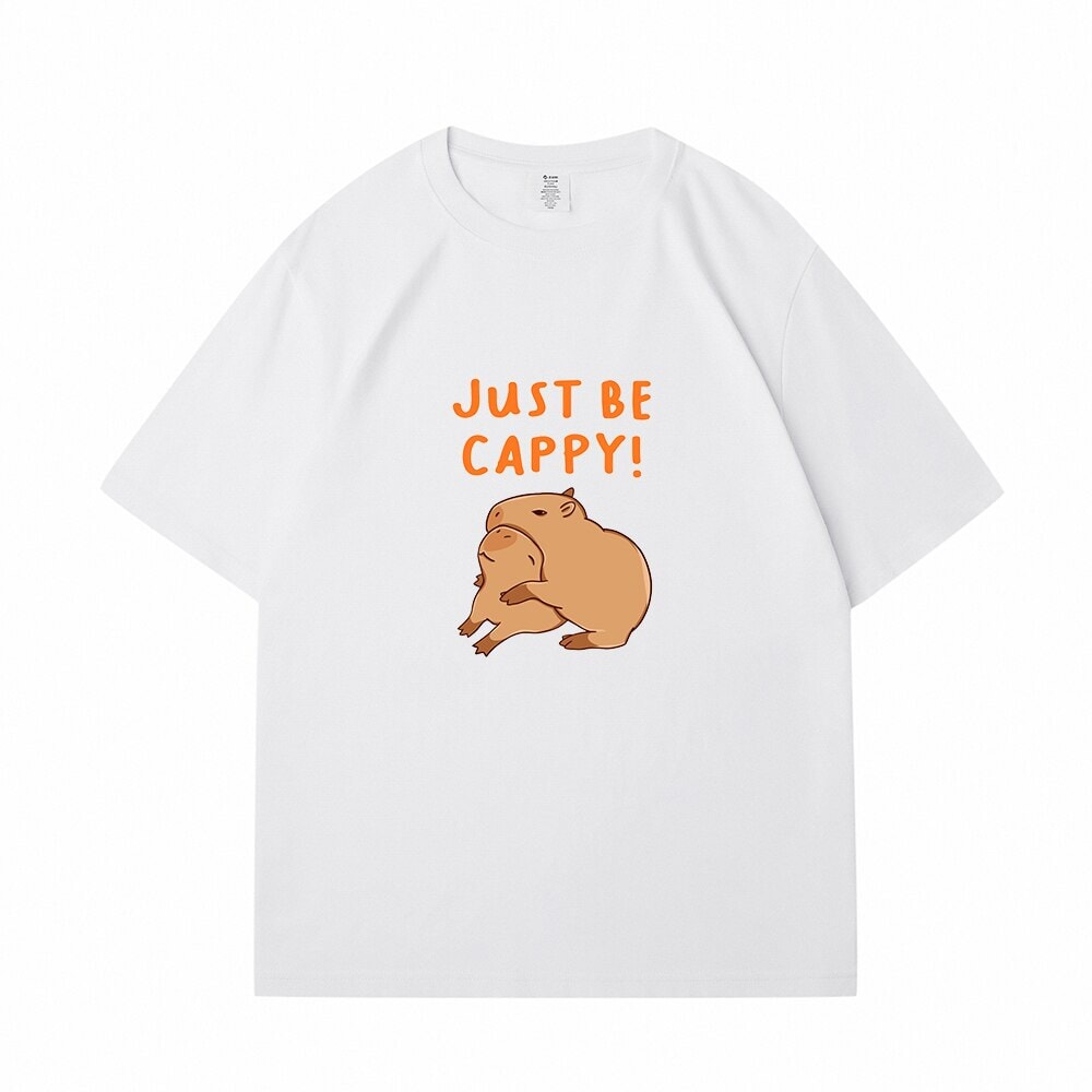 Kawaii Two Capybara 'Just Be Cappy!' Unisex Cotton Tee Top-Enchanted peach