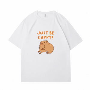 Kawaii Two Capybara 'Just Be Cappy!' Unisex Cotton Tee Top-Enchanted peach