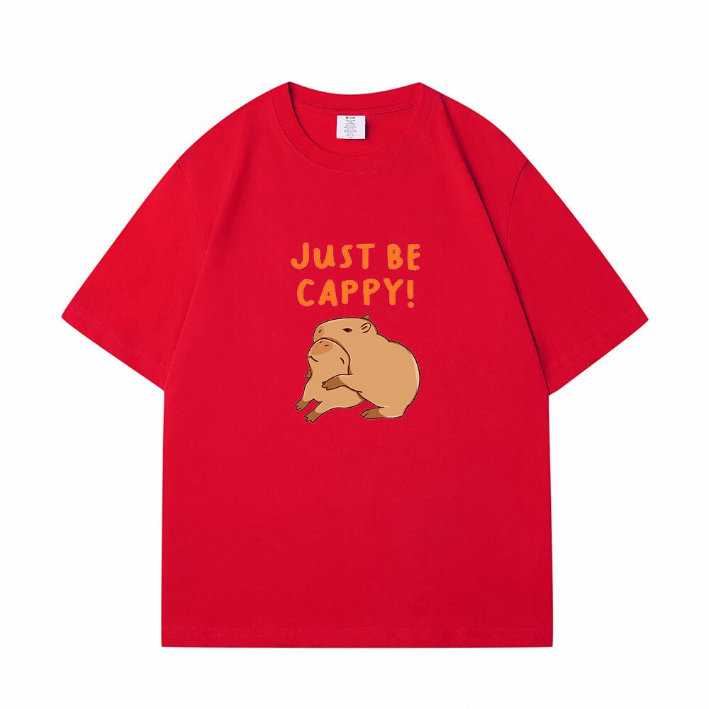 Kawaii Two Capybara 'Just Be Cappy!' Unisex Cotton Tee Top-Enchanted peach