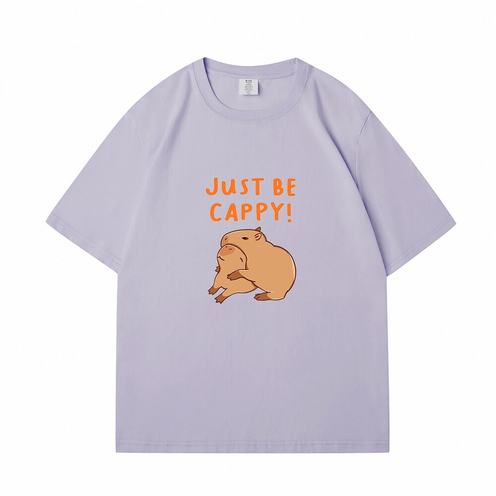 Kawaii Two Capybara 'Just Be Cappy!' Unisex Cotton Tee Top-Enchanted peach