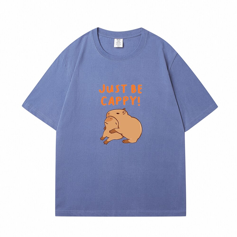 Kawaii Two Capybara 'Just Be Cappy!' Unisex Cotton Tee Top-Enchanted peach