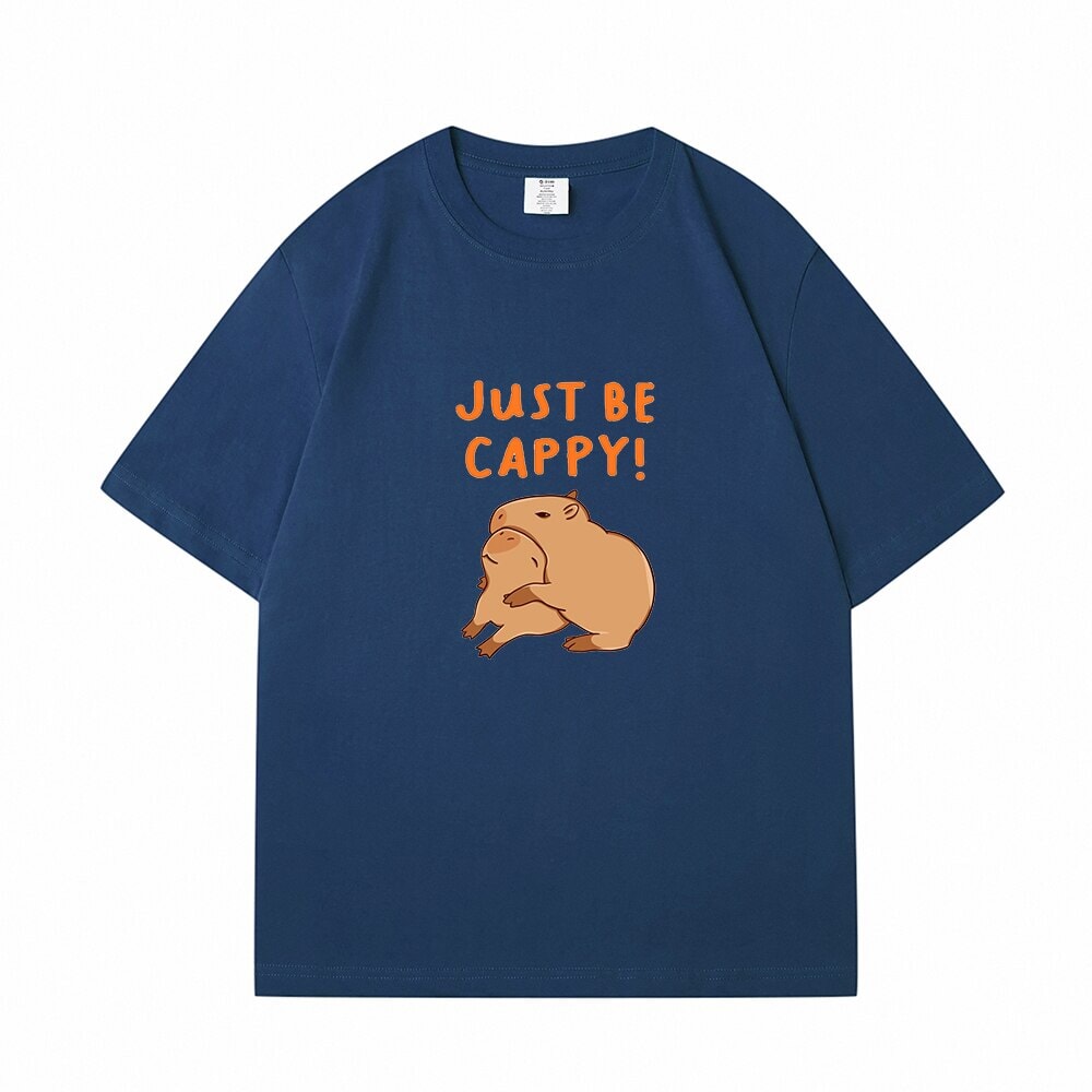 Kawaii Two Capybara 'Just Be Cappy!' Unisex Cotton Tee Top-Enchanted peach