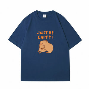 Kawaii Two Capybara 'Just Be Cappy!' Unisex Cotton Tee Top-Enchanted peach