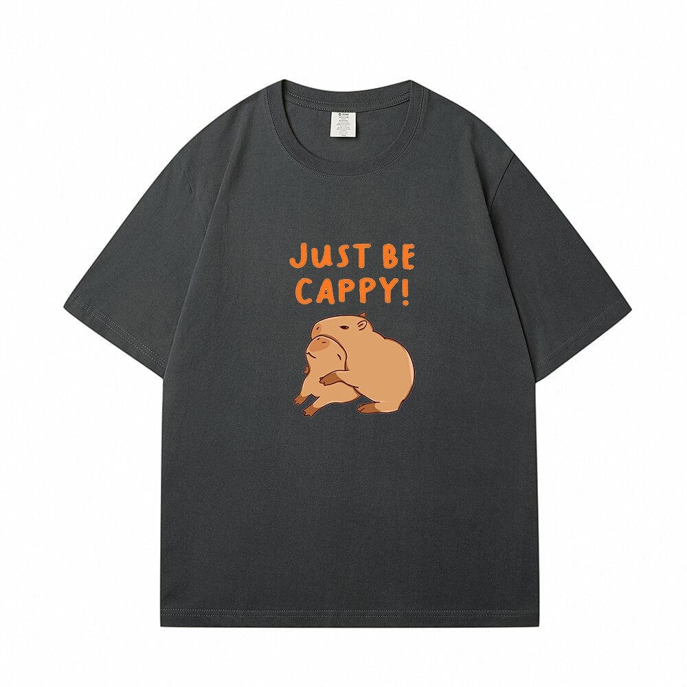 Kawaii Two Capybara 'Just Be Cappy!' Unisex Cotton Tee Top-Enchanted peach