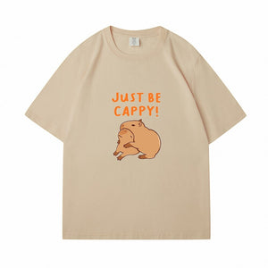 Kawaii Two Capybara 'Just Be Cappy!' Unisex Cotton Tee Top-Enchanted peach