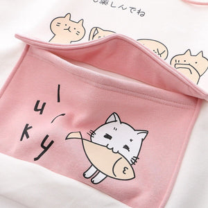 Kawaii Two-Tone Cute Cats Part-Cotton Hoodie-Enchanted peach