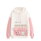 Kawaii Two-Tone Cute Cats Part-Cotton Hoodie-Enchanted peach