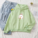 Kawaii White Bunny & Carrot Part-Cotton Hoodie-Enchanted peach