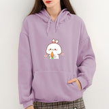 Kawaii White Bunny & Carrot Part-Cotton Hoodie-Enchanted peach