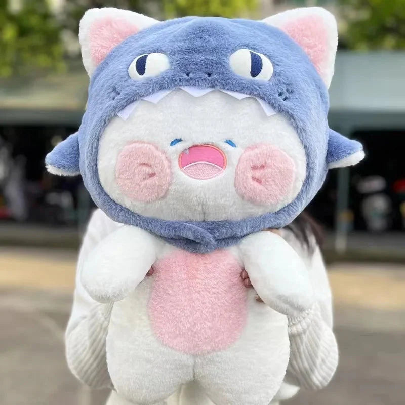 Kawaii White Cat Shark Hat Plushie-Enchanted peach