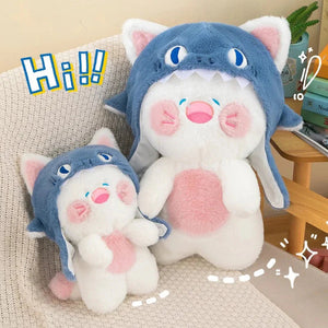 Kawaii White Cat Shark Hat Plushie-Enchanted peach