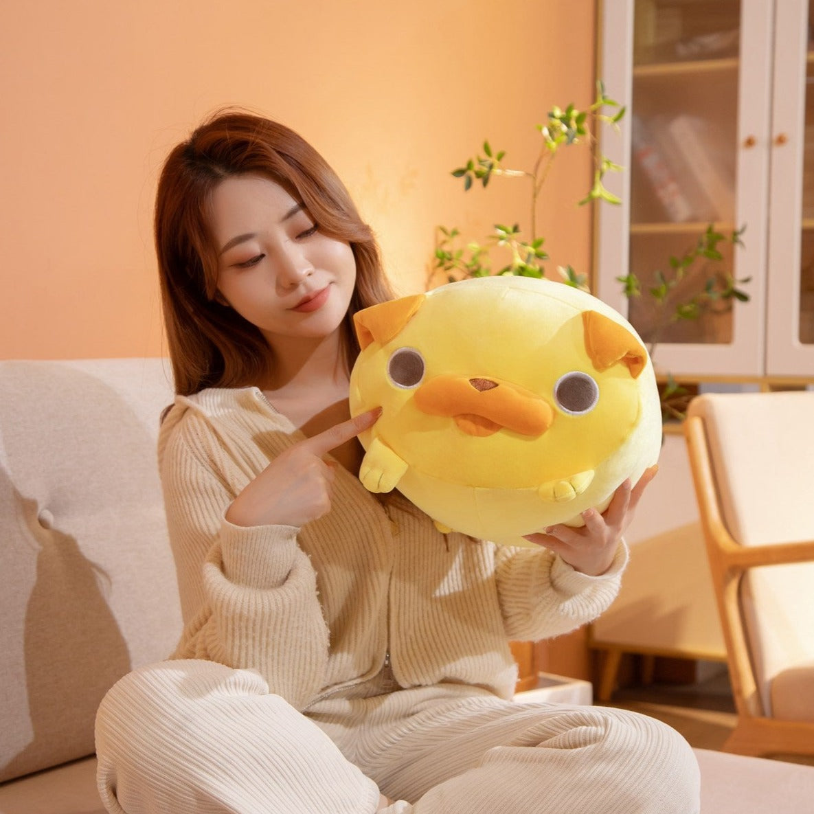 Kawaii Yellow Pug Plushies-Enchanted peach