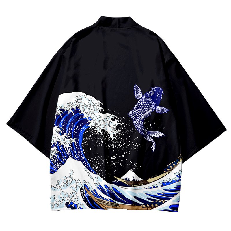 Kimono Japanese Great Wave and Mighty Koi-Enchanted peach