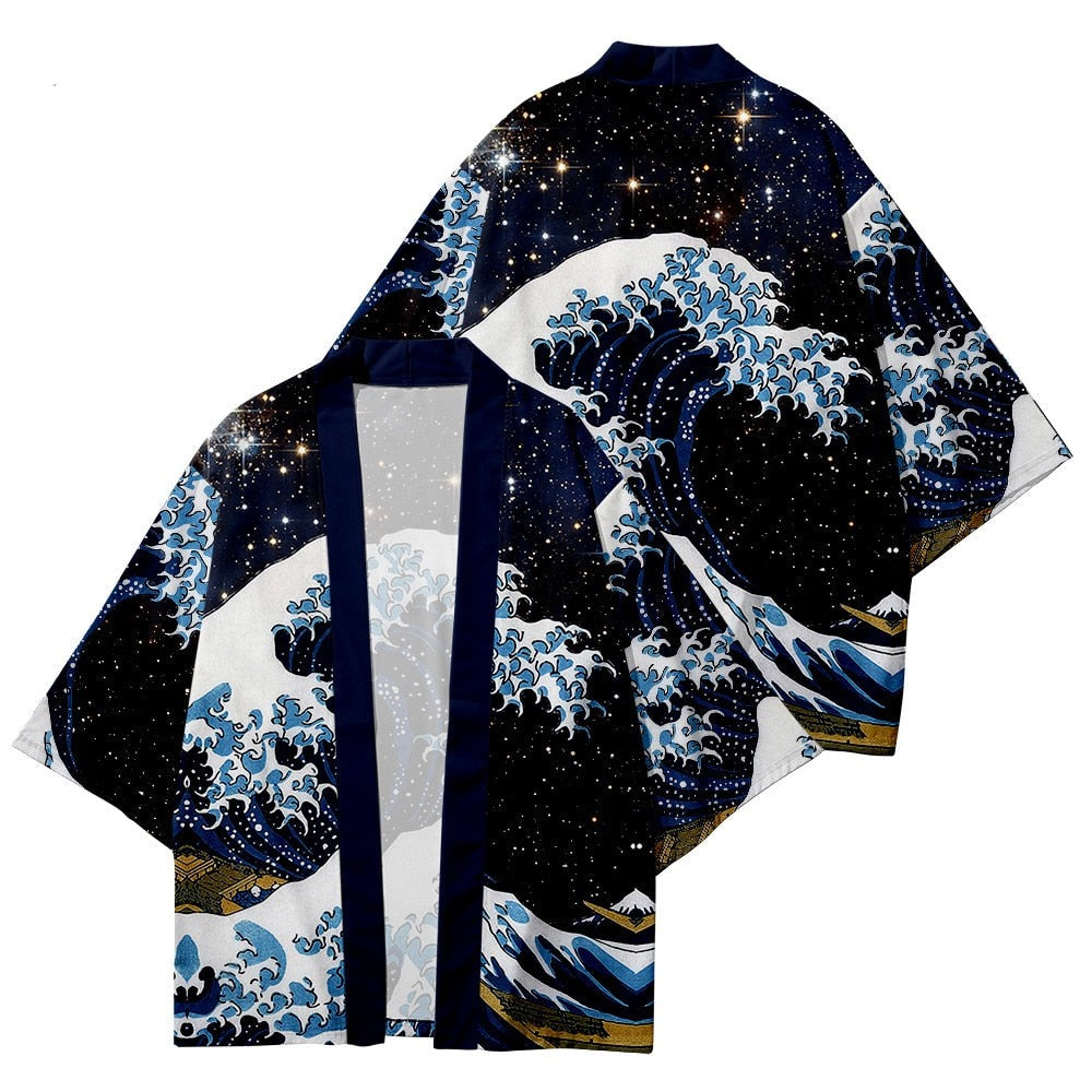 Kimono Japanese Great Wave and Mighty Koi-Enchanted peach