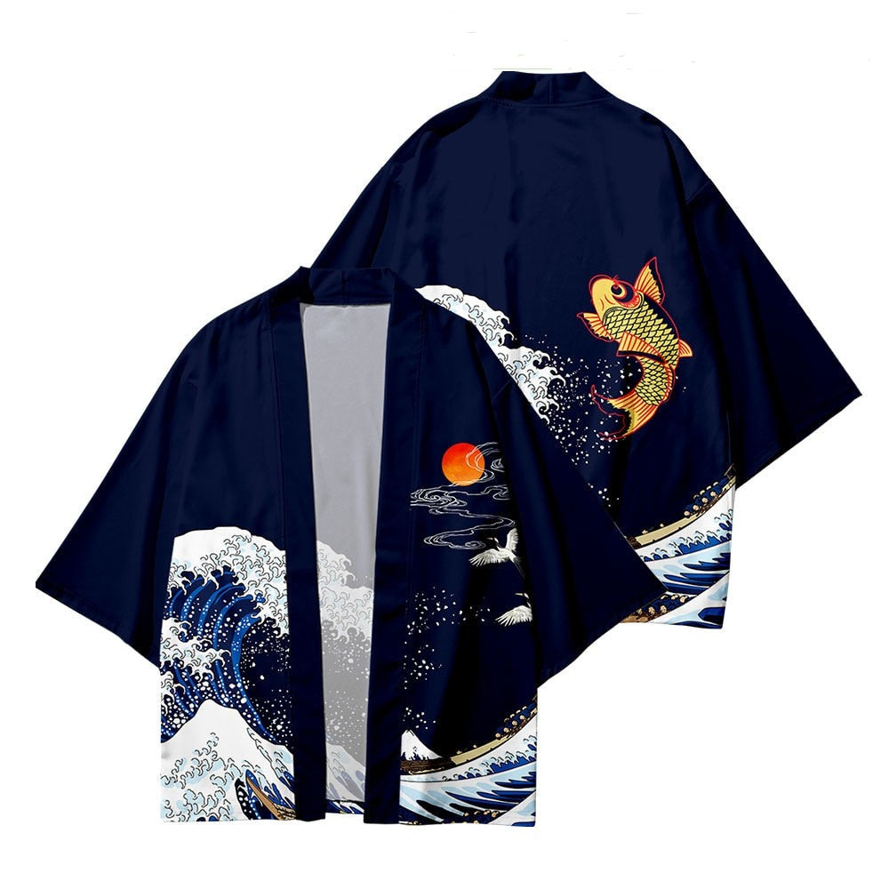 Kimono Japanese Great Wave and Mighty Koi-Enchanted peach