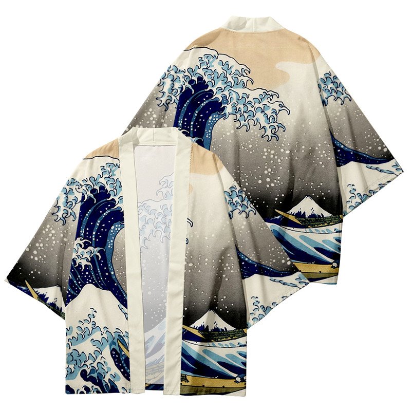 Kimono Japanese Great Wave and Mighty Koi-Enchanted peach