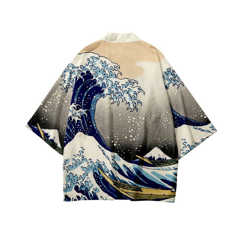 Kimono Japanese Great Wave and Mighty Koi-Enchanted peach