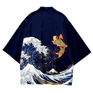 Kimono Japanese Great Wave and Mighty Koi-Enchanted peach