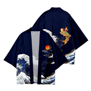 Kimono Japanese Great Wave and Mighty Koi-Enchanted peach